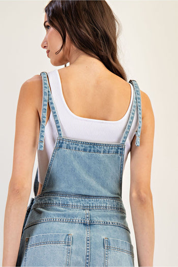 ee:some Mineral Washed Wide Leg Jumpsuit in Denim