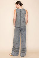 White Birch Lightweight Tencel Top with Mesh Floral Lace Details in Washed Black