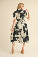 Jodifl Flower Print Belted Midi Dress in Black