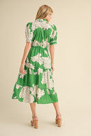 Jodifl Flower Print Belted Midi Dress in Green