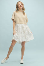 Load image into Gallery viewer, Wishlist Mixed Media Solid and Floral Print Mini Dress in Taupe Combo
