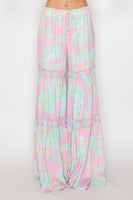 Wisteria Lane Woven Palazzo Tiered Pants with Floral Print in Mint/Pink