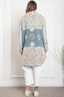 BlueVelvet Color Block Multi Print Long Double Breasted Jacket in Navy-Multi