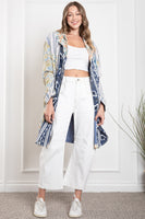 BlueVelvet Color Block Multi Print Long Double Breasted Jacket in Navy-Multi