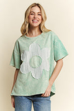 Load image into Gallery viewer, J.Her Solid Color Cotton Top with Contrasting Flower Patch Front in Mint
