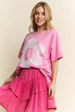 Load image into Gallery viewer, J.Her Solid Color Cotton Top with Contrasting Flower Patch Front in Bubble Gum
