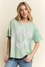 Load image into Gallery viewer, J.Her Solid Color Cotton Top with Contrasting Flower Patch Front in Mint
