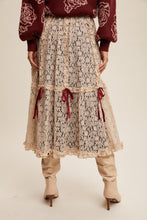 Load image into Gallery viewer, Listicle Lace Midi Skirt with Bow Details in Natural

