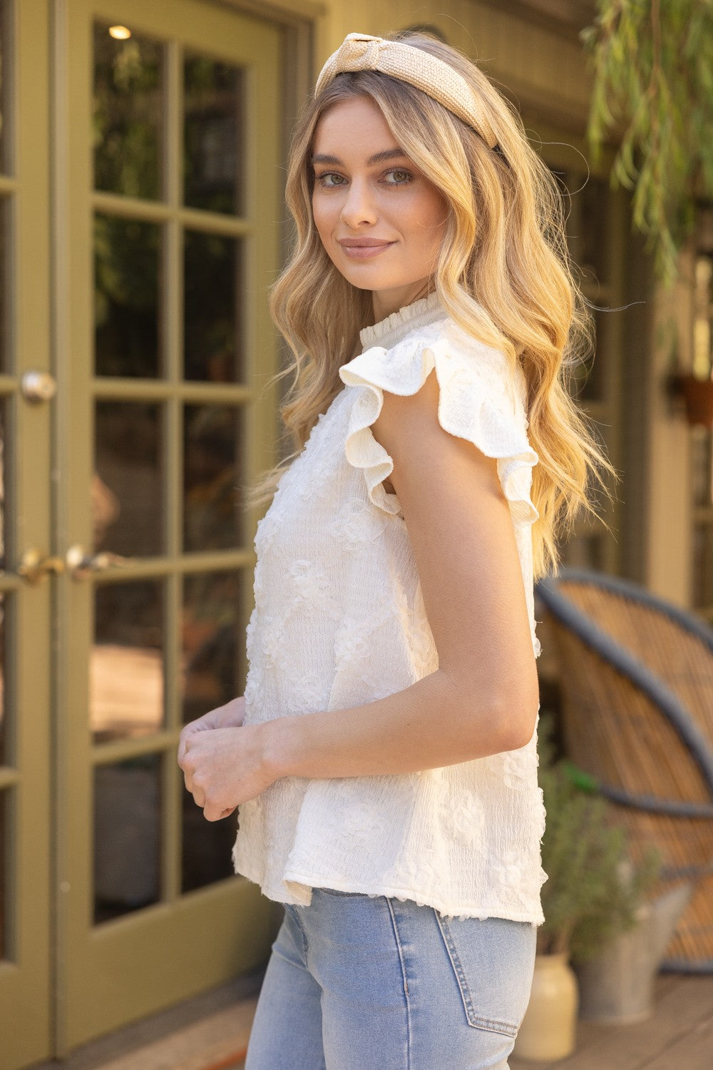 VOY Textured Floral Lace Top in Cream – June Adel