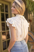 VOY Textured Floral Lace Top in Cream