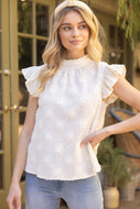 VOY Textured Floral Lace Top in Cream