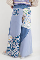 Easel Mix n Match Flower Patched Woven Pants in Denim