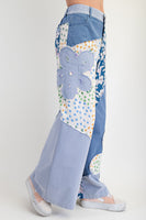 Easel Mix n Match Flower Patched Woven Pants in Denim