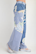 Load image into Gallery viewer, Easel Mix n Match Flower Patched Woven Pants in Denim
