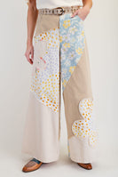 Easel Mix n Match Flower Patched Woven Pants in Beige