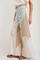 Easel Mix n Match Flower Patched Woven Pants in Beige