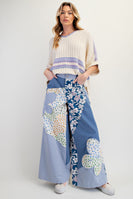 Easel Mix n Match Flower Patched Woven Pants in Denim