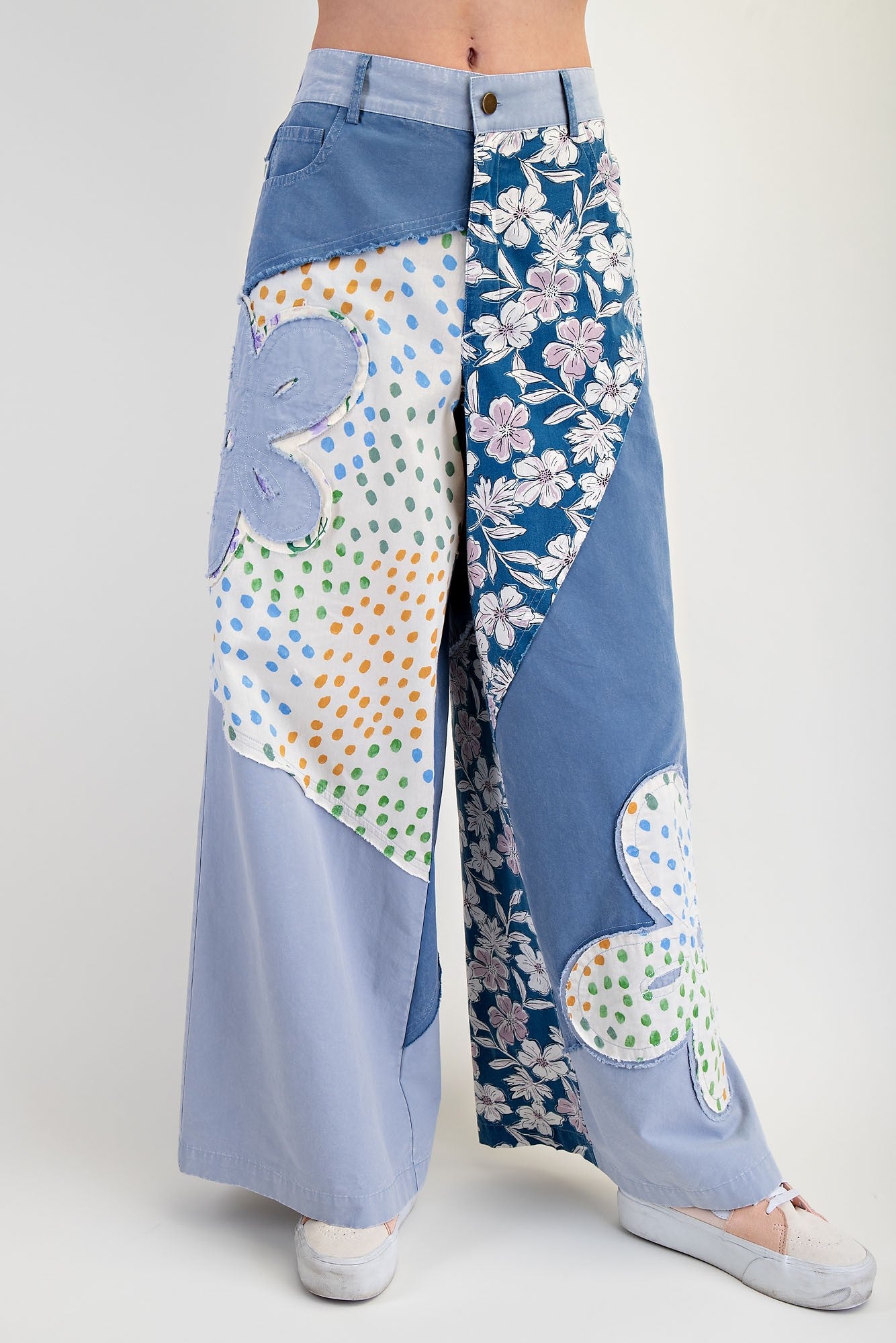 Easel Mix n Match Flower Patched Woven Pants in Denim – June Adel