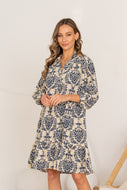 Sew in Love Floral Print Dress in Ivory/Navy
