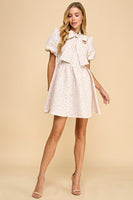 TCEC Leopard Jacquard Print Mini Dress with Pussycat Bow in Pink