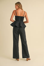 Load image into Gallery viewer, Klesis Solid Color Linen Blend Peplum Top and Pants Set in Black
