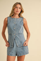 Klesis Denim Vest and Shorts Set in Light Denim