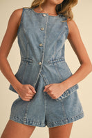 Klesis Denim Vest and Shorts Set in Light Denim