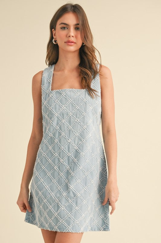 Klesis Textured Denim Mini Dress in Light Denim M