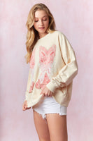 Peach Love Sweatshirt with Graphic Print Boot and Lace Bow in Cream