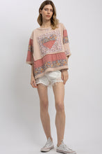 Load image into Gallery viewer, BlueVelvet French Terry and Mixed Print Patched Top in Pale Pink Multi
