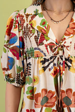 Load image into Gallery viewer, GiGio Floral Print Collared Tied Top in Brown Multi
