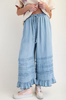 Easel Self Fray Chambray Pants in Light Denim