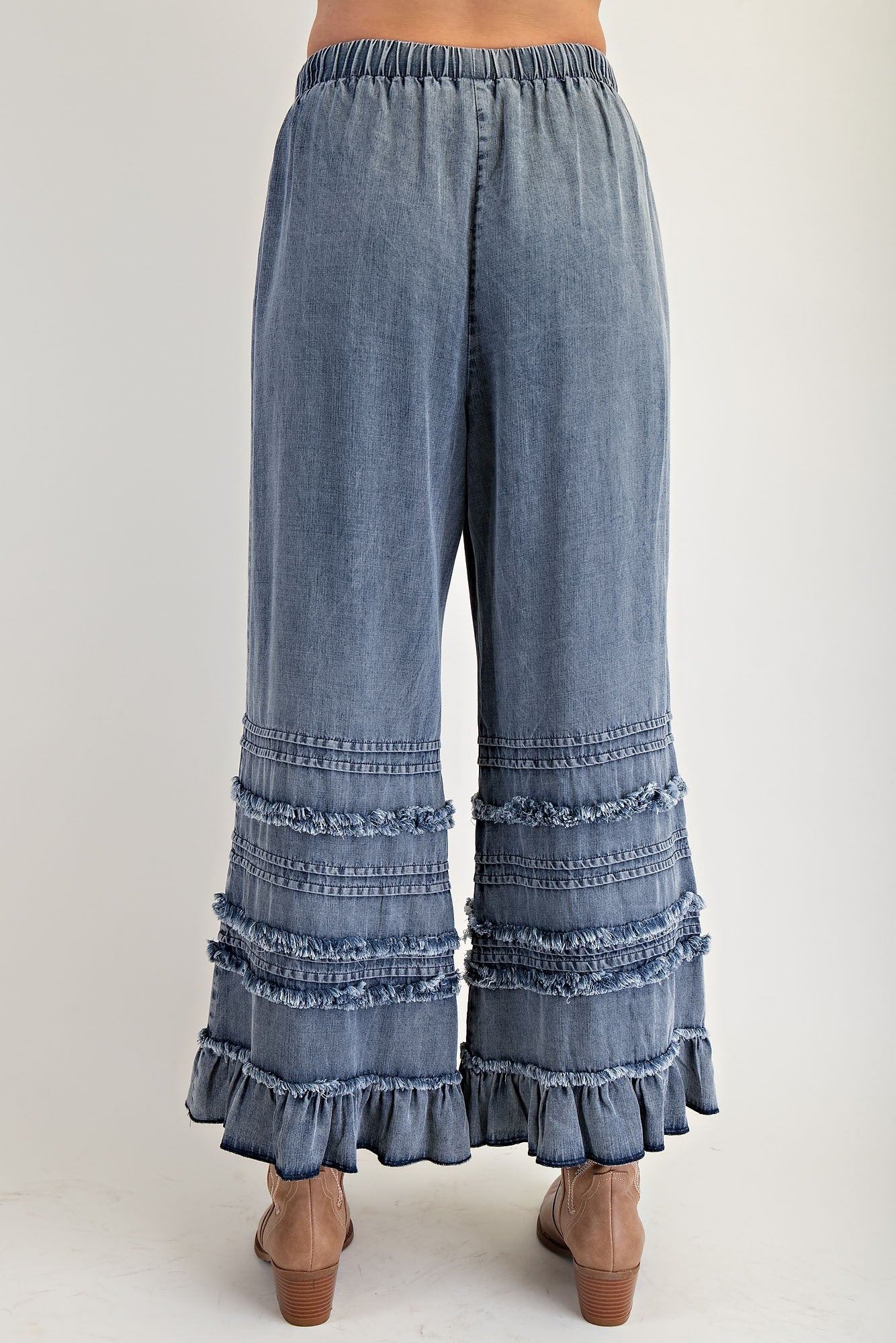 Easel Self Fray Chambray Pants in Dark Denim ON ORDER – June Adel