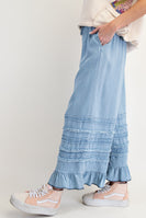 Easel Self Fray Chambray Pants in Light Denim