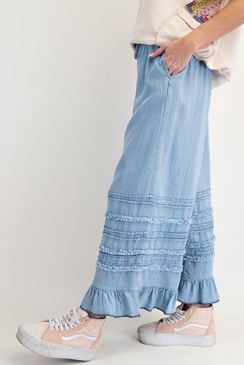 Easel Self Fray Chambray Pants in Light Denim