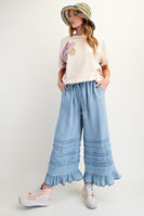 Easel Self Fray Chambray Pants in Light Denim