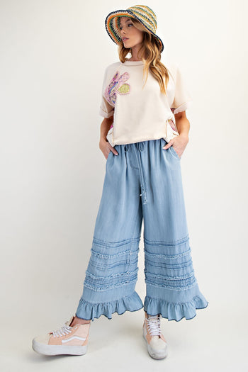 Easel Self Fray Chambray Pants in Light Denim