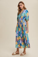Listicle Vibrant Floral Print Maxi Dress in Denim