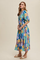 Listicle Vibrant Floral Print Maxi Dress in Denim
