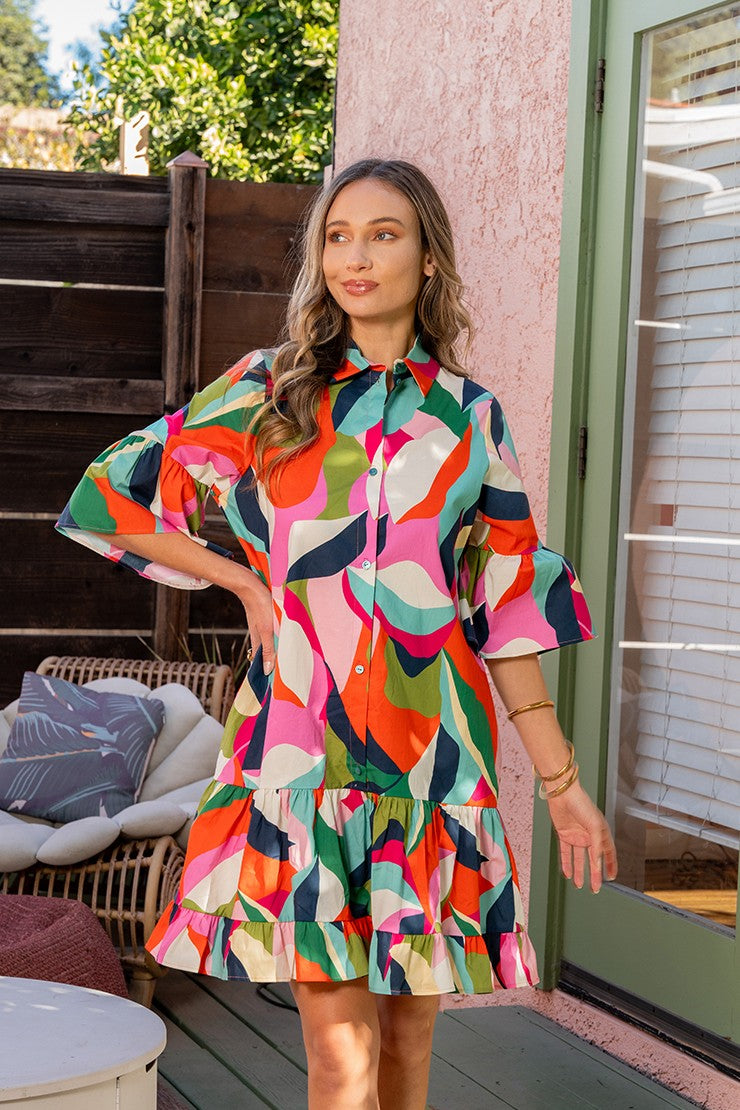 Sew in Love Bold and Vibrant Abstract Print Mini Dress in Multi S