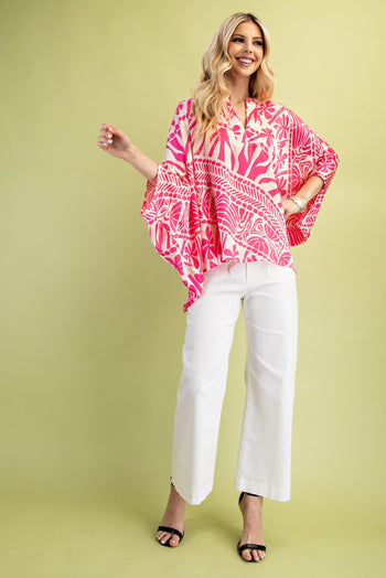 GiGio Silky Printed OVERSIZED Top in Pink