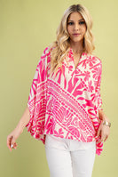 GiGio Silky Printed OVERSIZED Top in Pink