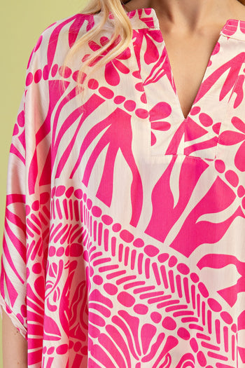 GiGio Silky Printed OVERSIZED Top in Pink