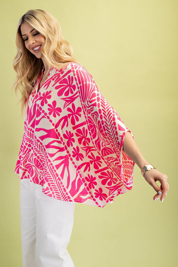 GiGio Silky Printed OVERSIZED Top in Pink