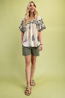 GiGio Mixed Print Top with Trim Details in Cream Mix