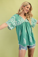GiGio Mixed Print Top with Trim Details in Mint Mix