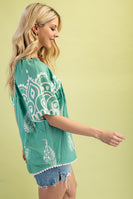 GiGio Mixed Print Top with Trim Details in Mint Mix