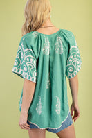 GiGio Mixed Print Top with Trim Details in Mint Mix