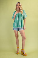 GiGio Mixed Print Top with Trim Details in Mint Mix