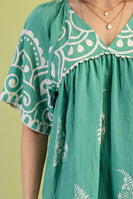 GiGio Mixed Print Top with Trim Details in Mint Mix